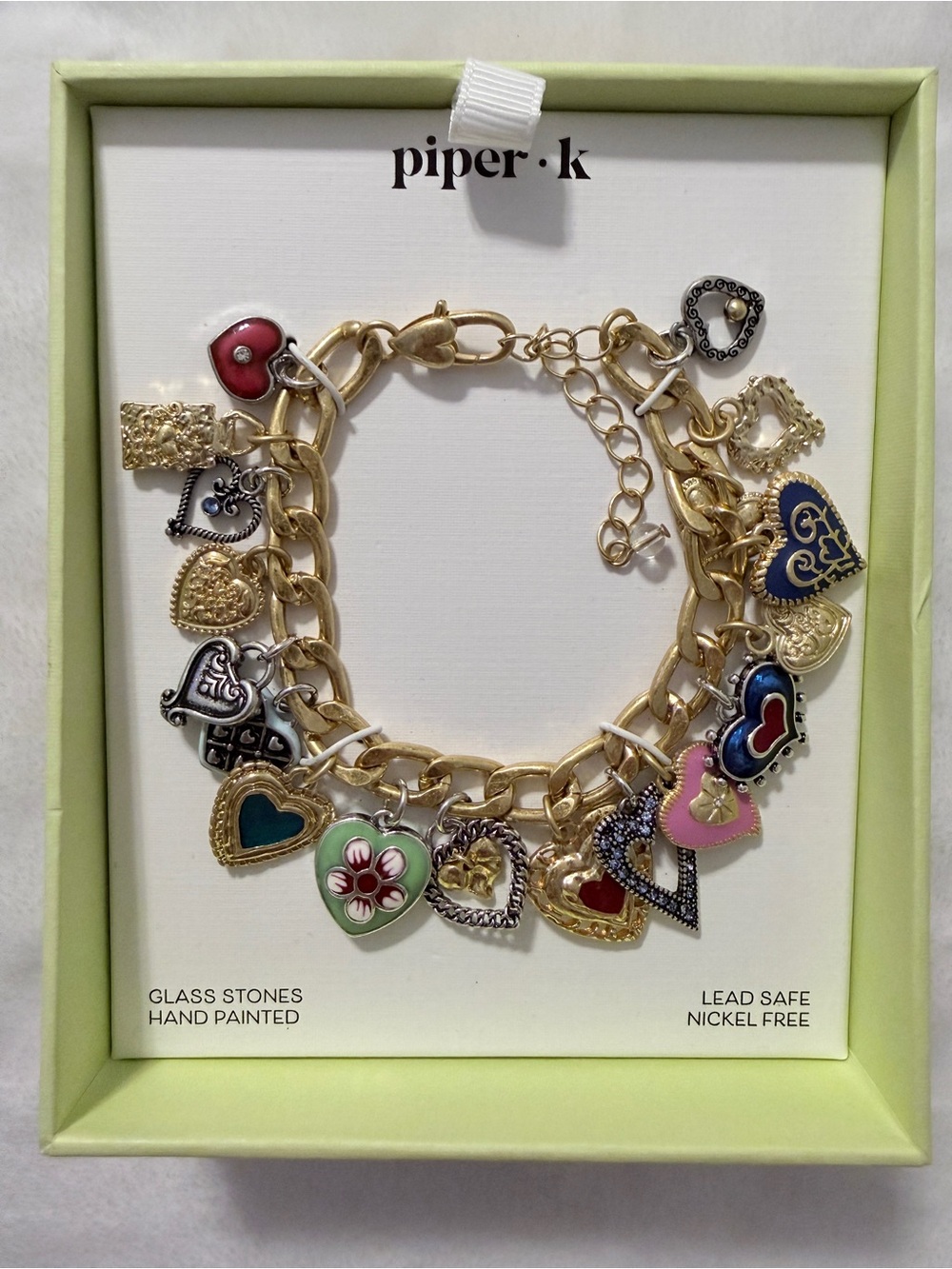 Piper K Gold Heart Charm Bracelet with Multicolor Enamel Hearts